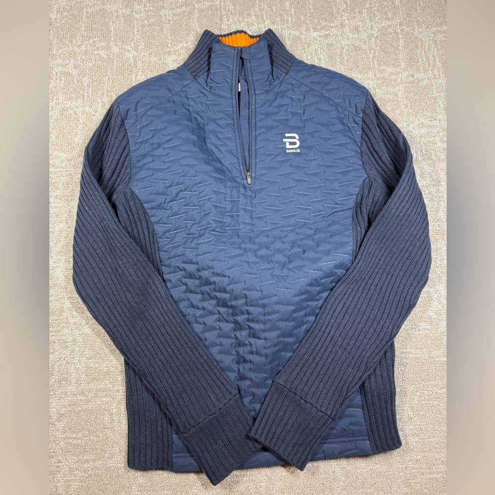 Daehile Mens Comfy Full Zip 2.0 Navy Blue 1.4 Zip Sweater Wool Blend Size Large